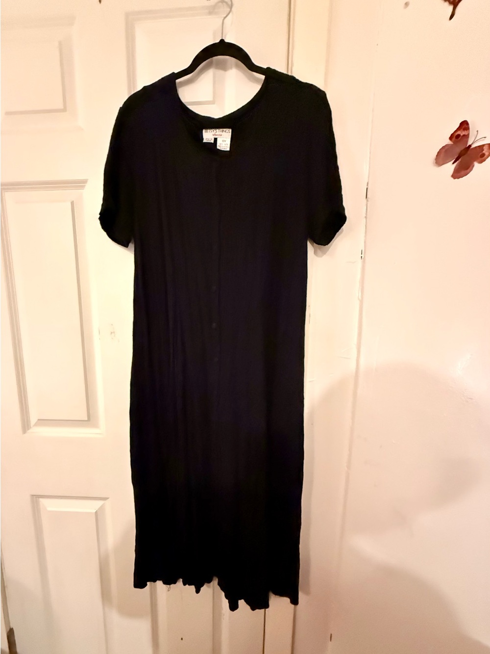 Vintage Betsy’s Things Black Short-Sleeve Midi Dress - Unbranded
